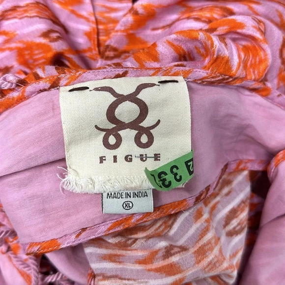 Figue Tahlia Midi Dress Cotton Ruffle Tie Waist Lace Up Back Pink Red Size XL - Picture 12 of 12